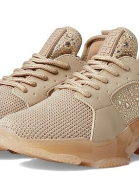 Steve Madden Beige Rhinestone Knit Platform Sneakers